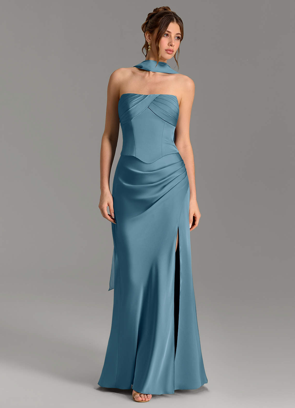 Nicki Sheath Scoop-Neck Stretch Satin Bridesmaid Dress in Bermuda