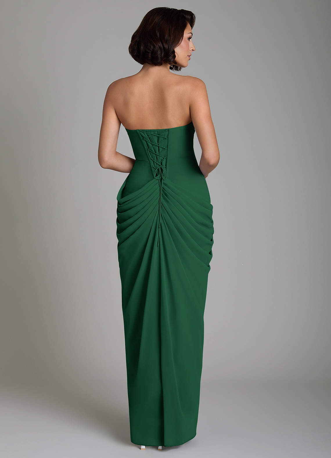 Nyra Sheath Strapless Chiffon Bridesmaid Dress in Dark Green