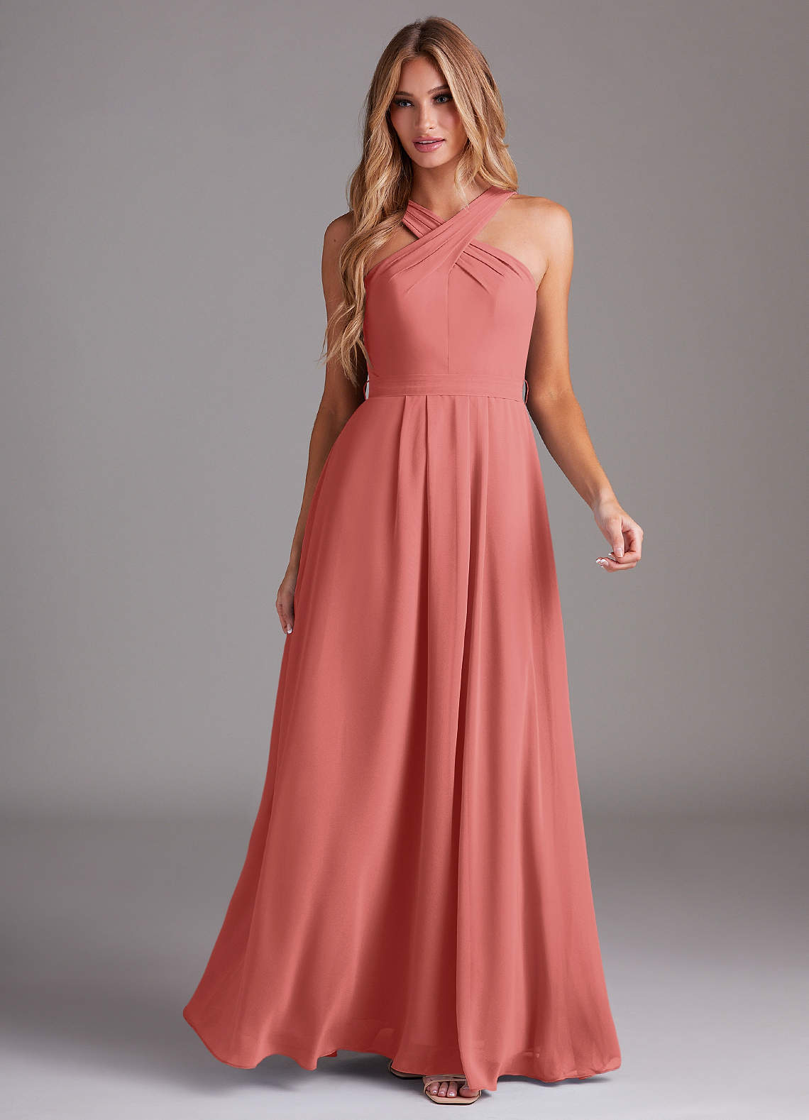 Dixie A-Line Halter Chiffon Bridesmaid Dress in Antique Rose