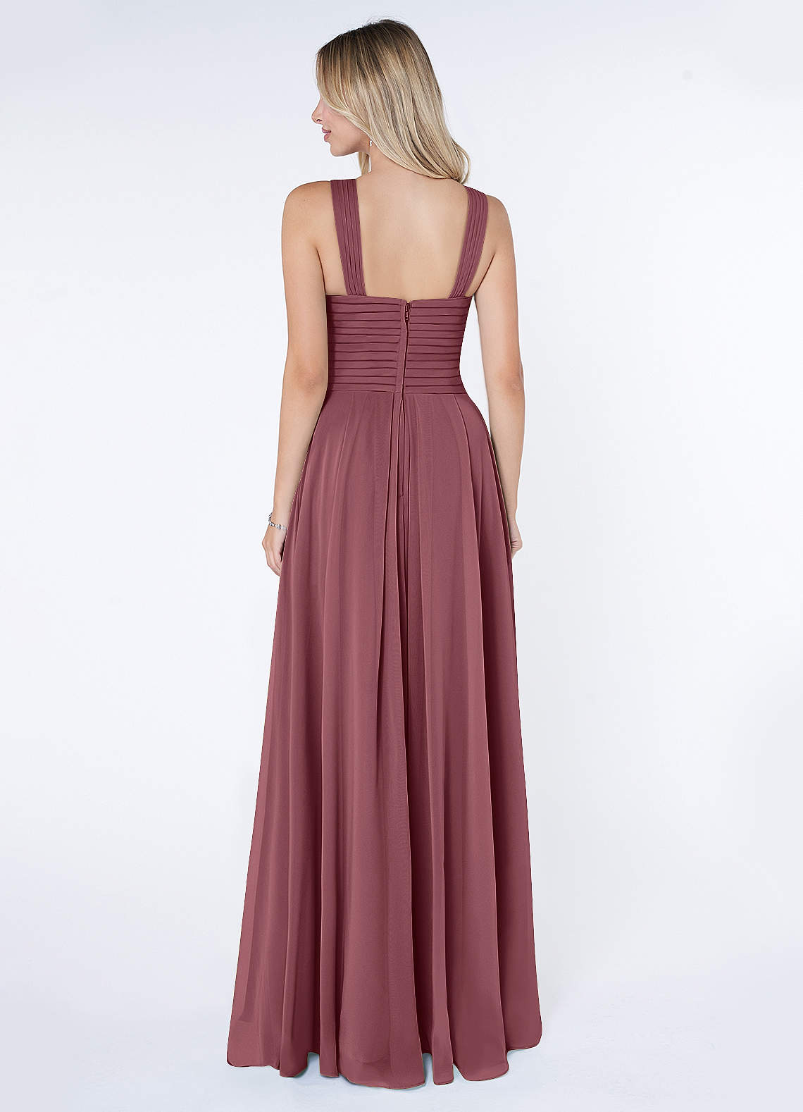 Kaleigh A-Line Halter Chiffon Bridesmaid Dress in Desert Rose