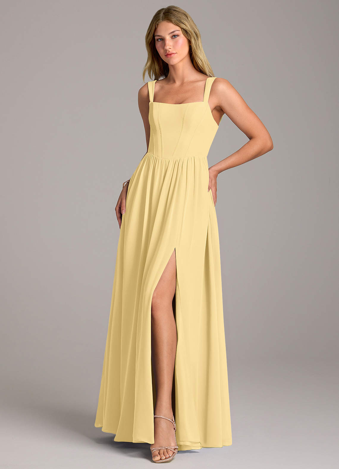 Rosaline A-Line Square-Neck Chiffon Bridesmaid Dress in Butter