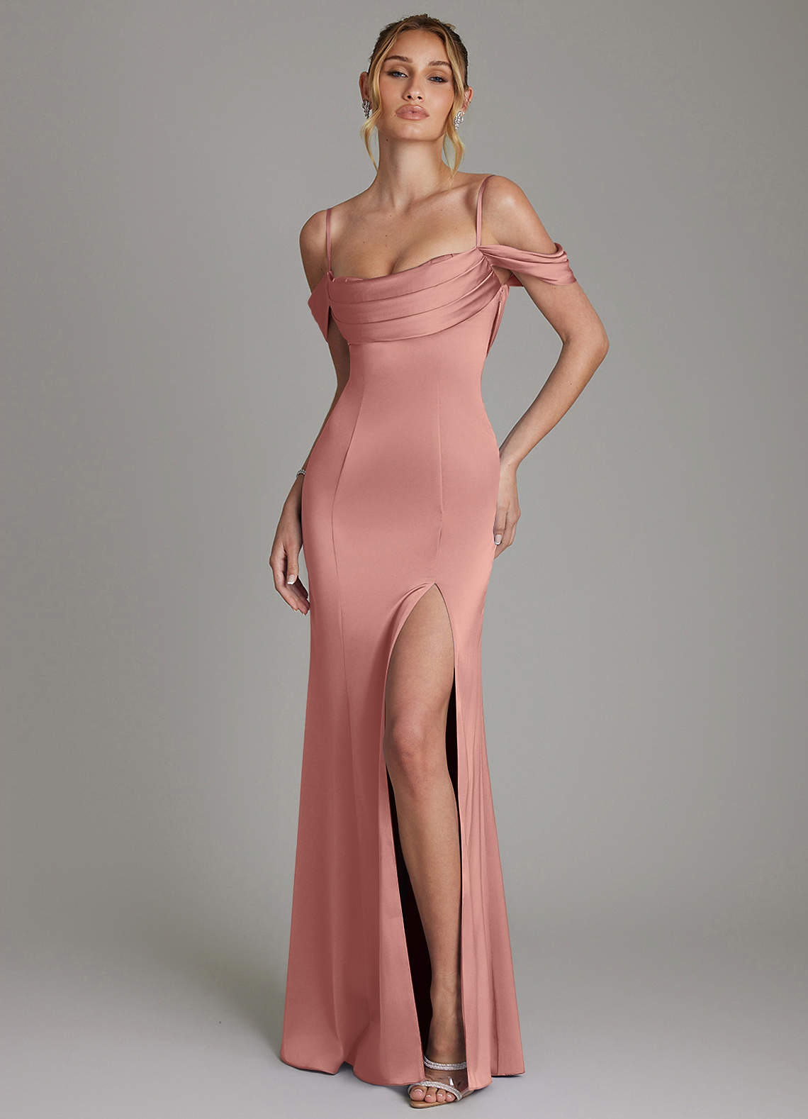 Nira Mermaid Sweetheart Stretch Satin Bridesmaid Dress in Rosette