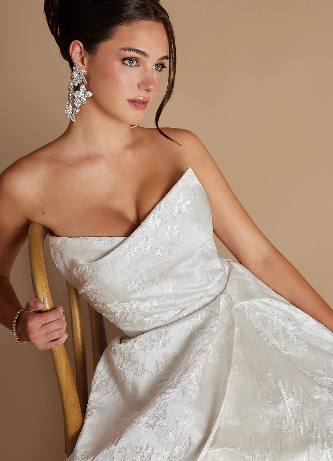 Yana A-Line Strapless Brocade Evening Dress in Ivory Pearl