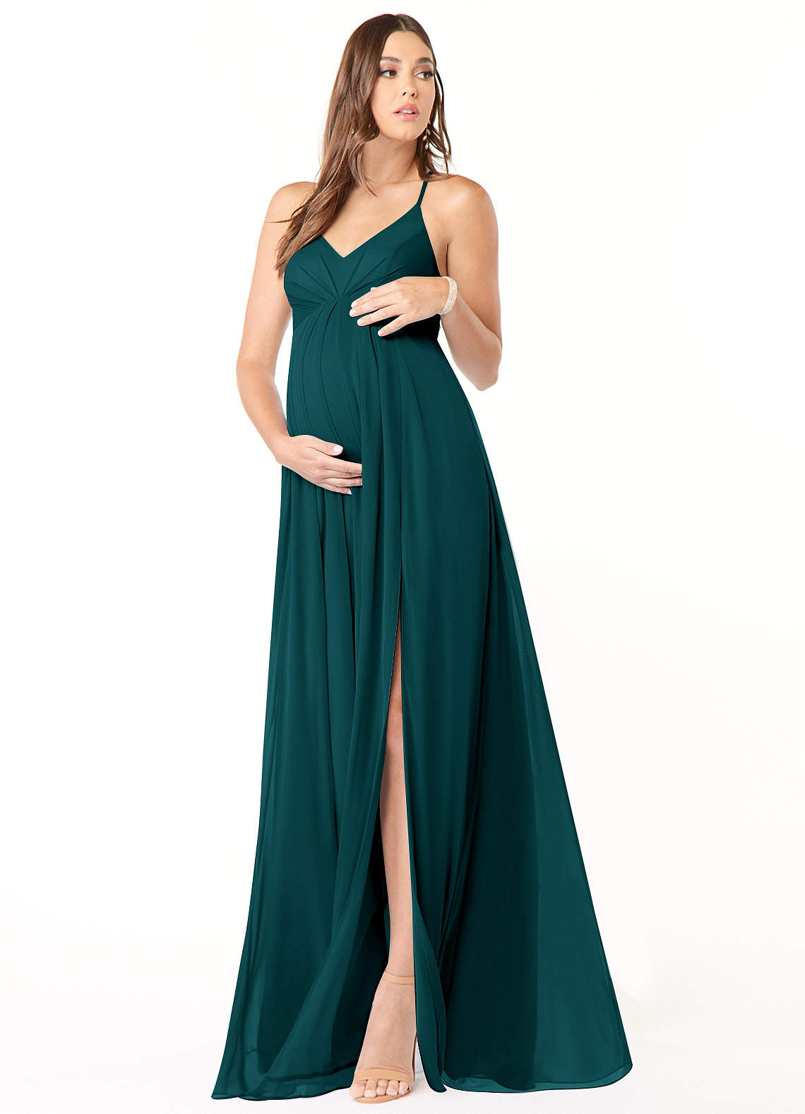 Annabelle A-Line V-Neck Mesh Bridesmaid Dress in Peacock