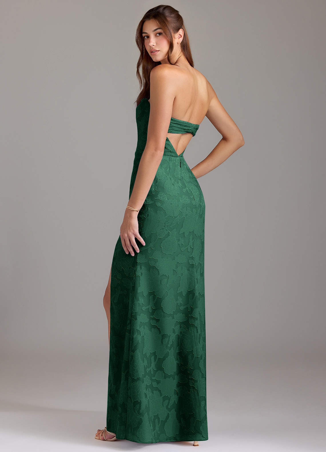 Leonis Sheath Strapless Floral Burnout Bridesmaid Dress in Dark Green