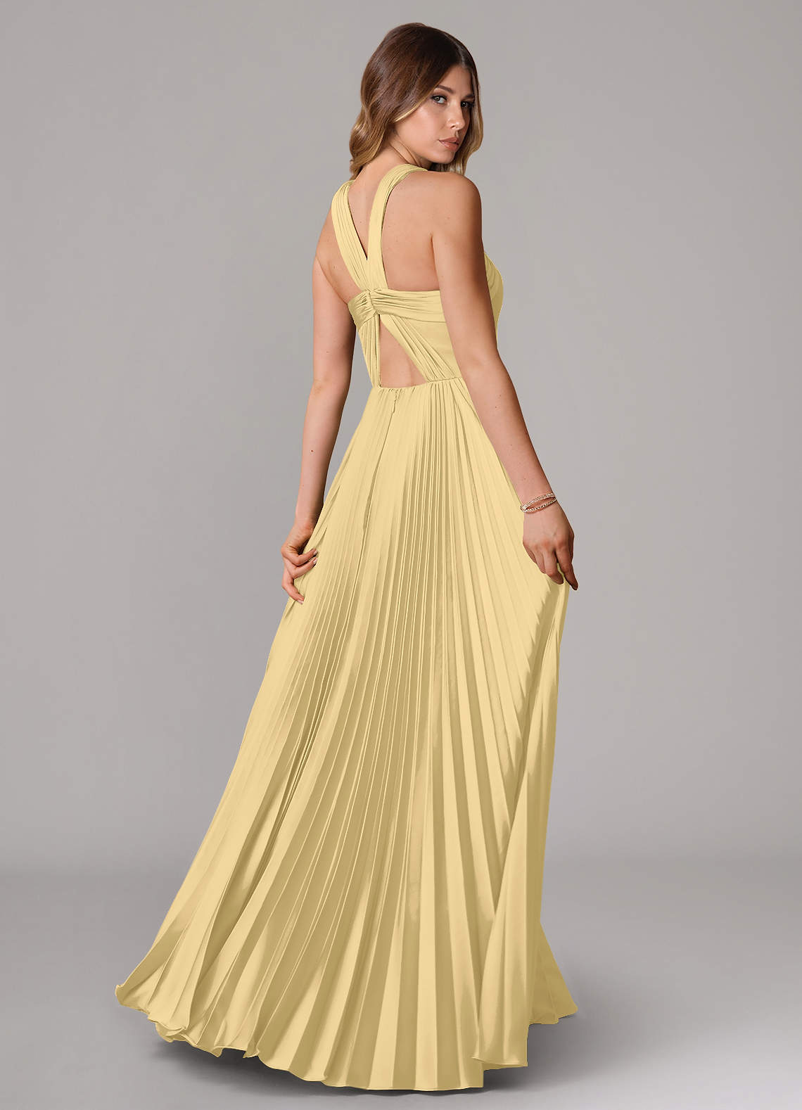 Afra A-Line Halter-Neck Stretch Satin Bridesmaid Dress in Butter