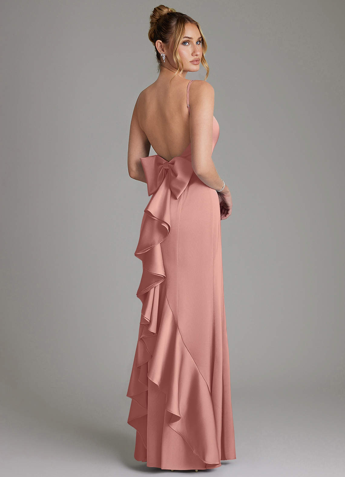 Zherra Mermaid Scoop-Neck Stretch Satin Bridesmaid Dress in Rosette