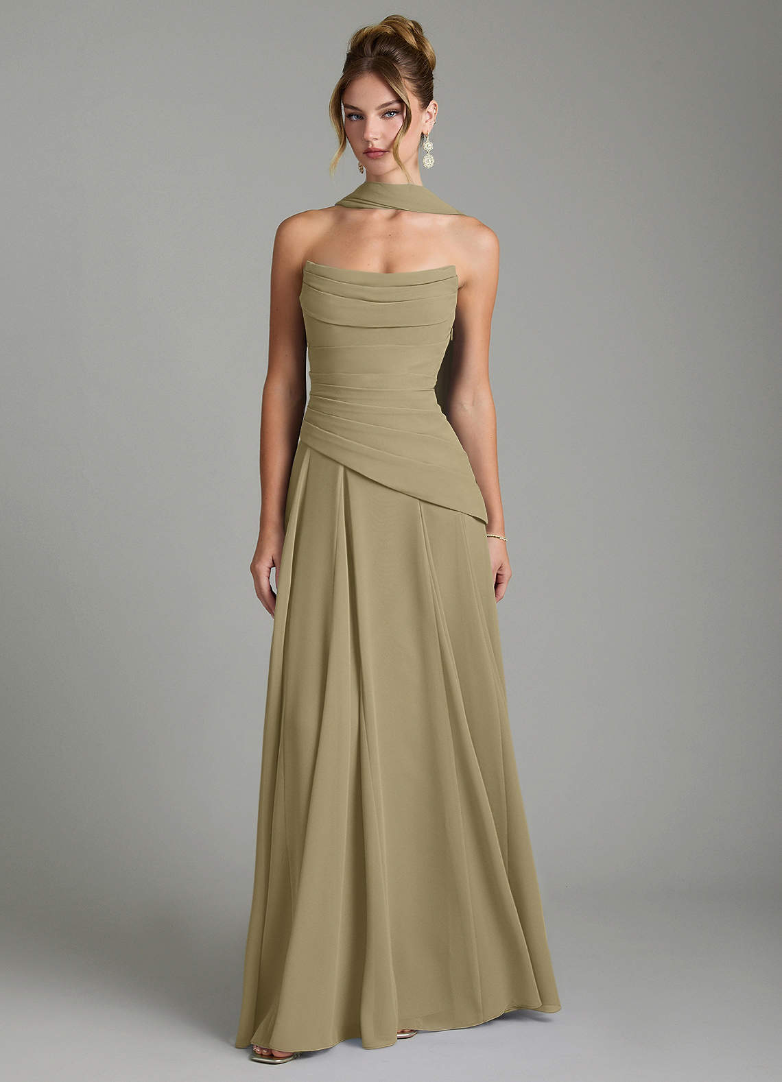 Gabriela A-Line Cowl-Neck Chiffon Bridesmaid Dress in Moss Green