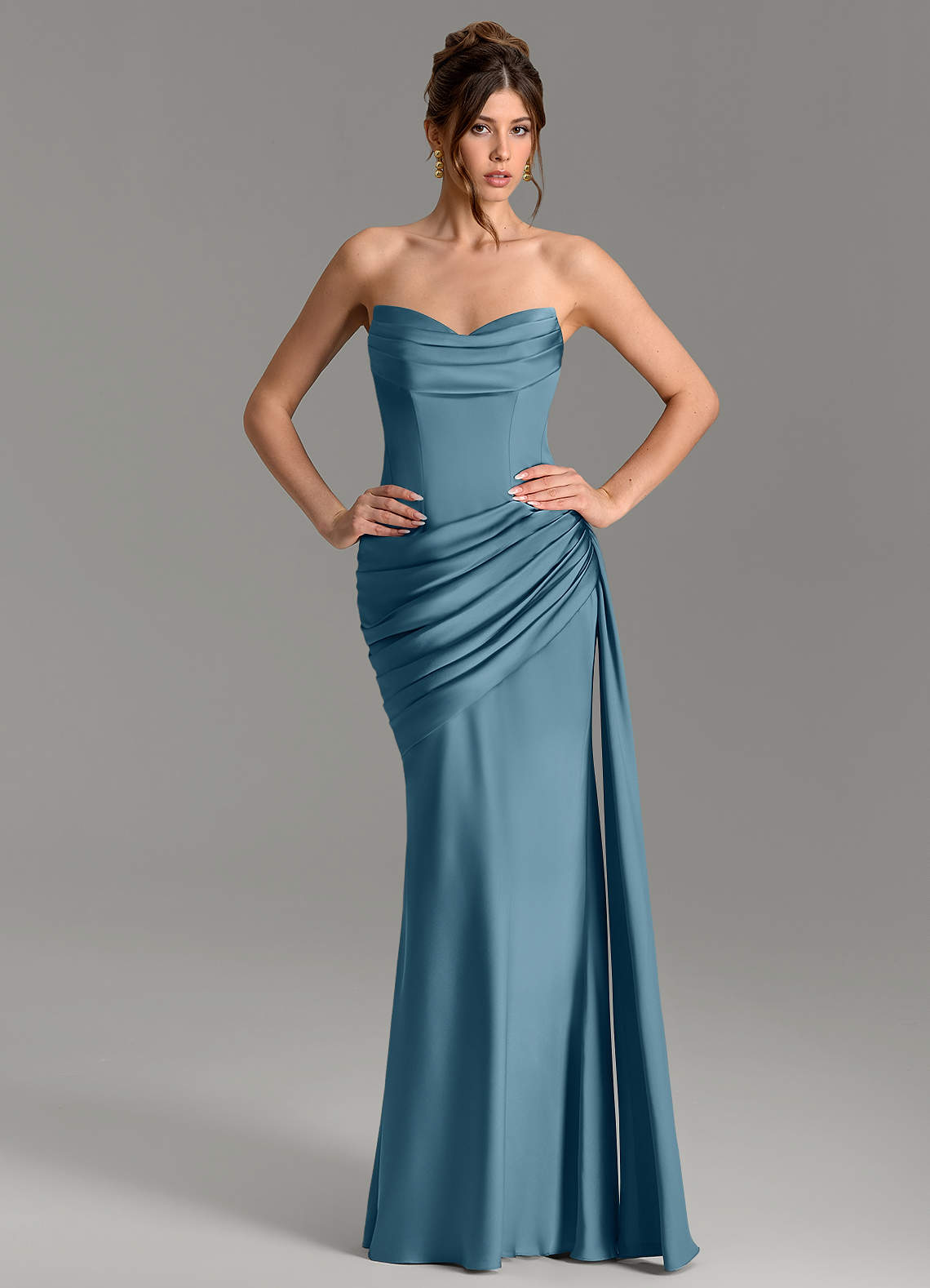 Zorah Mermaid Sweetheart Stretch Satin Bridesmaid Dress in Bermuda
