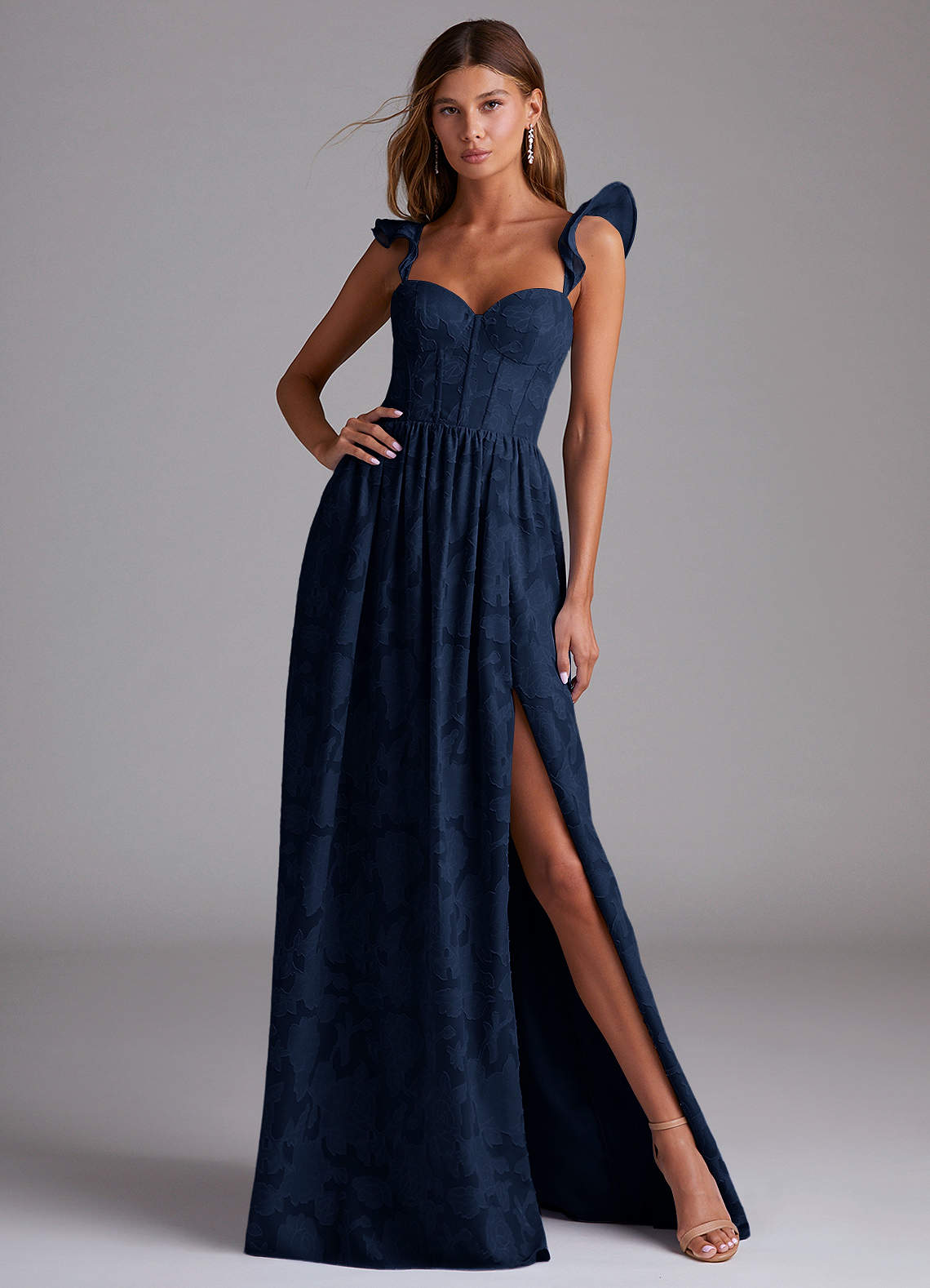 Denisse A-Line Sweetheart Floral Burnout Bridesmaid Dress in Dark Navy
