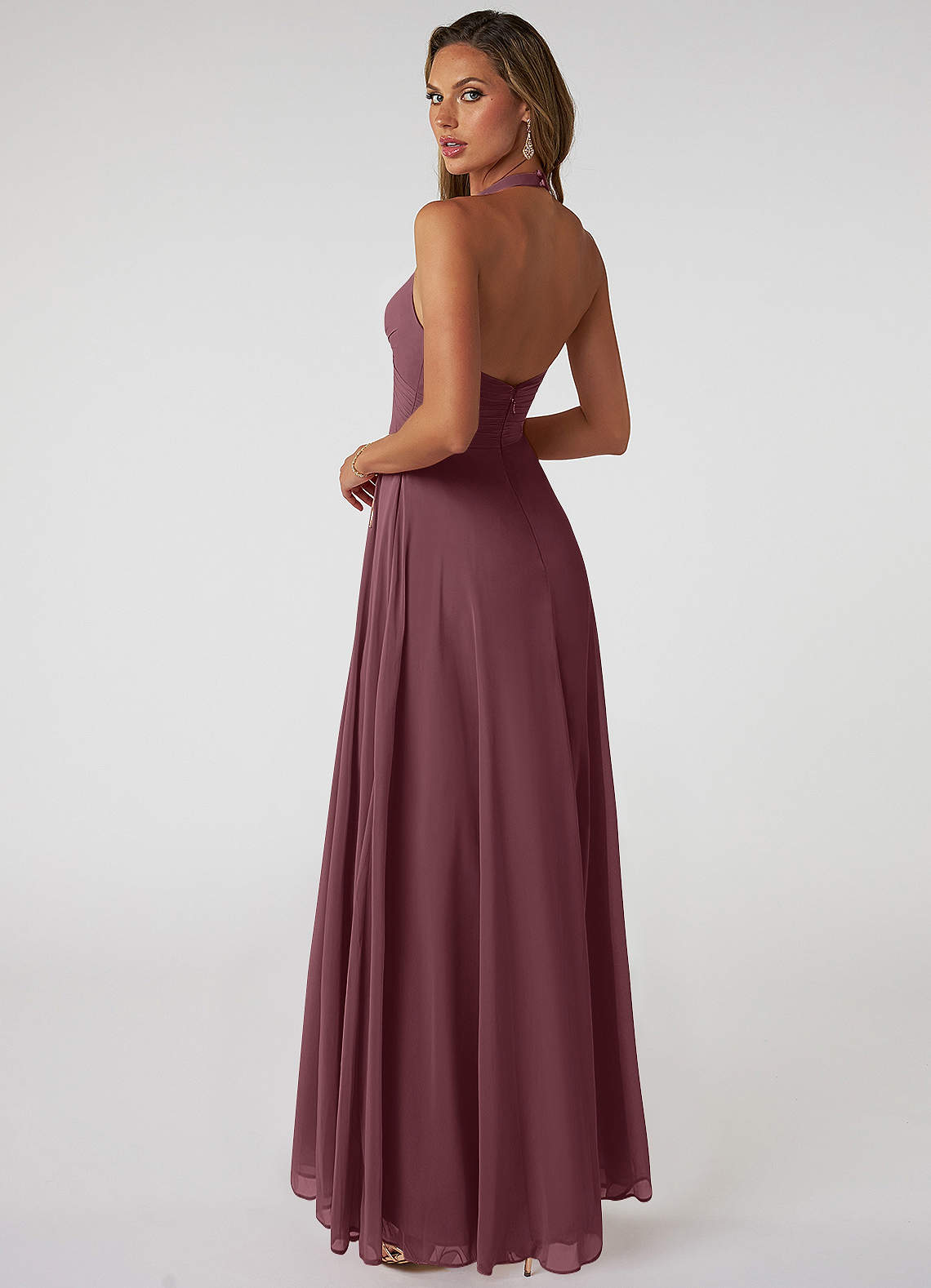 Tessie A-Line V-Neck Chiffon Bridesmaid Dress in Sangria
