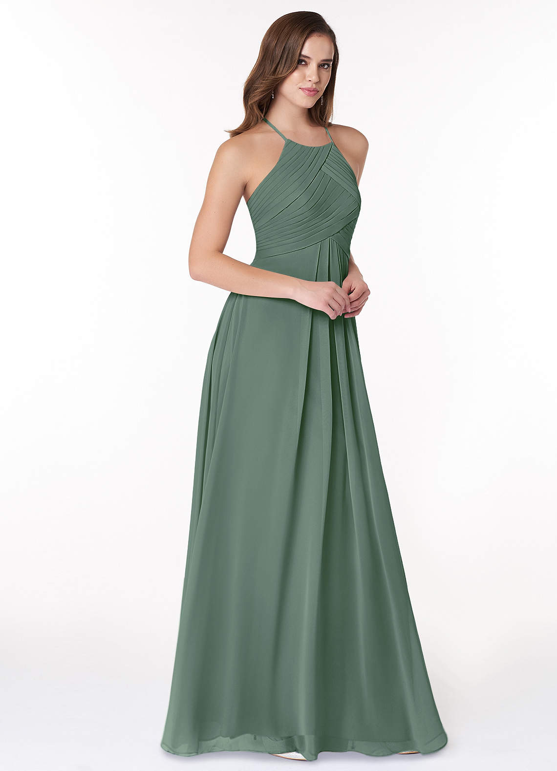 Ginger A-Line Halter Chiffon Bridesmaid Dress in Eucalyptus