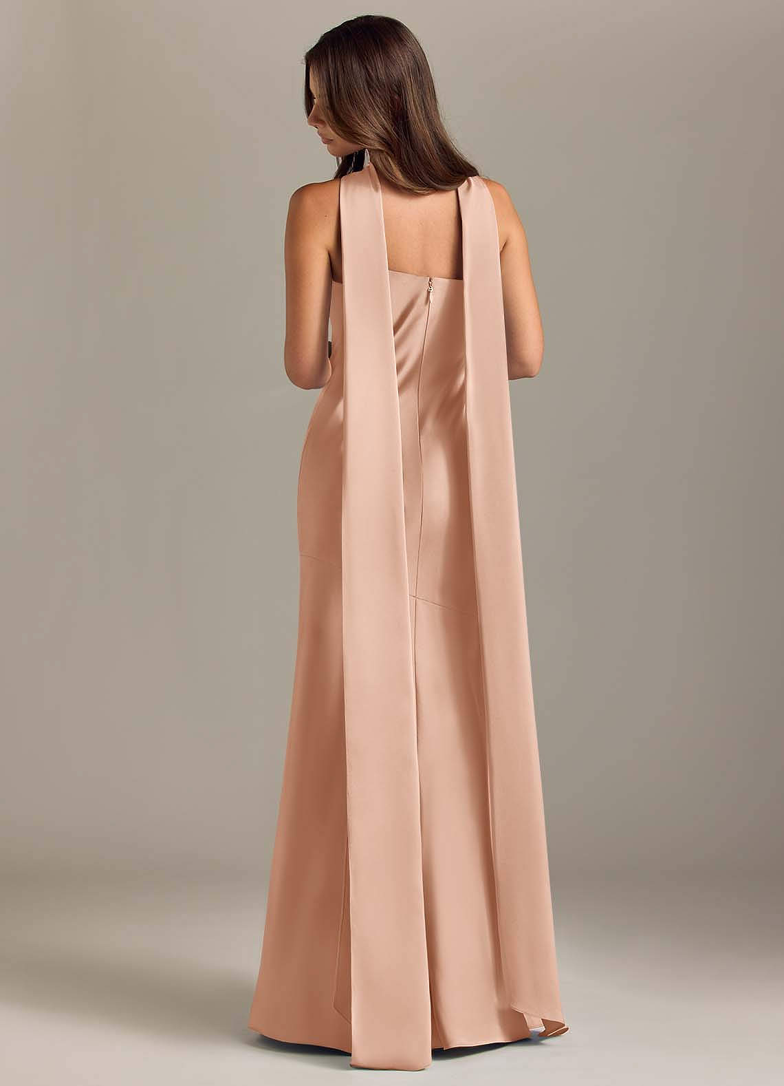 Kinsley Mermaid Halter Stretch Satin Bridesmaid Dress in rose gold