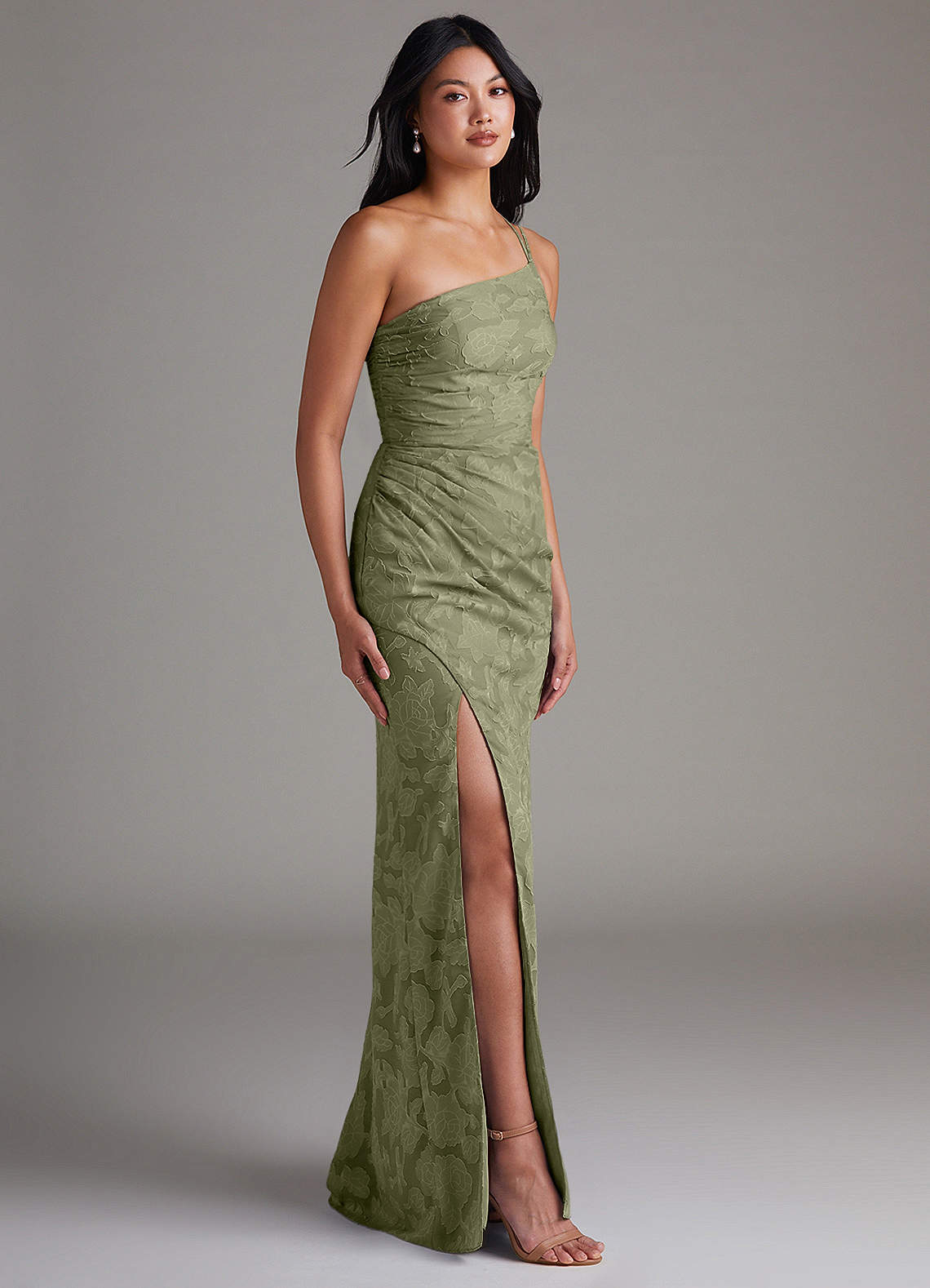 Eren Sheath One-Shoulder Floral Burnout Bridesmaid Dress in Pistachio