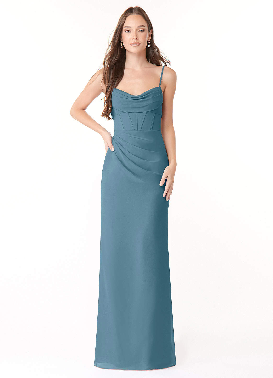 Mai Sheath Cowl-Neck Chiffon Bridesmaid Dress in Bermuda