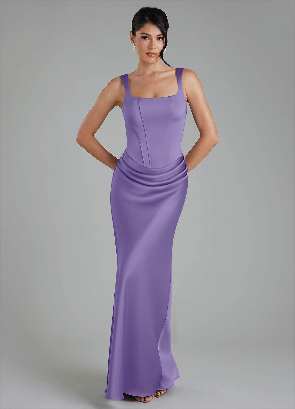 Etta Mermaid Square-Neck Stretch Satin Bridesmaid Dress in Tahiti