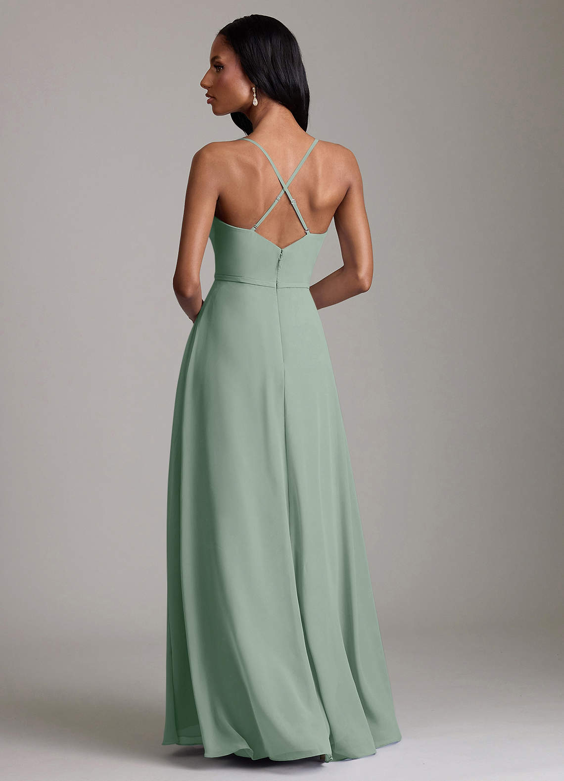 Naeem A-Line V-Neck Chiffon Bridesmaid Dress in Silver Sage