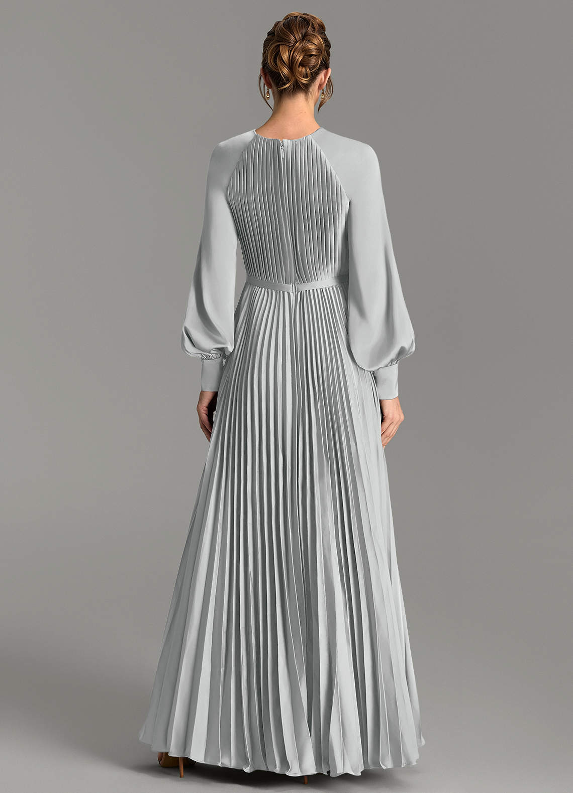 Grayson A-Line Scoop-Neck Stretch Satin Bridesmaid Dress in Silver