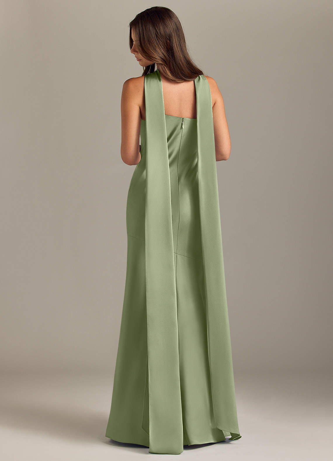 Kinsley Mermaid Halter Stretch Satin Bridesmaid Dress in Pistachio