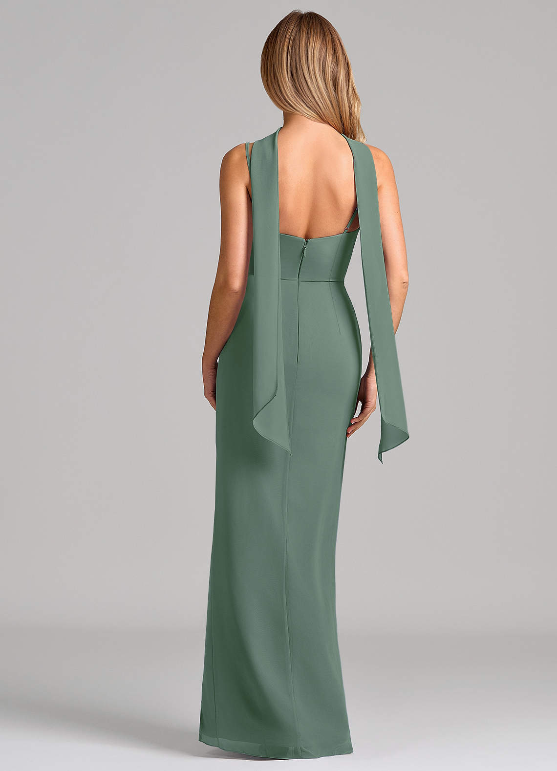 Calandra Sheath Scoop-Neck Chiffon Bridesmaid Dress in Eucalyptus