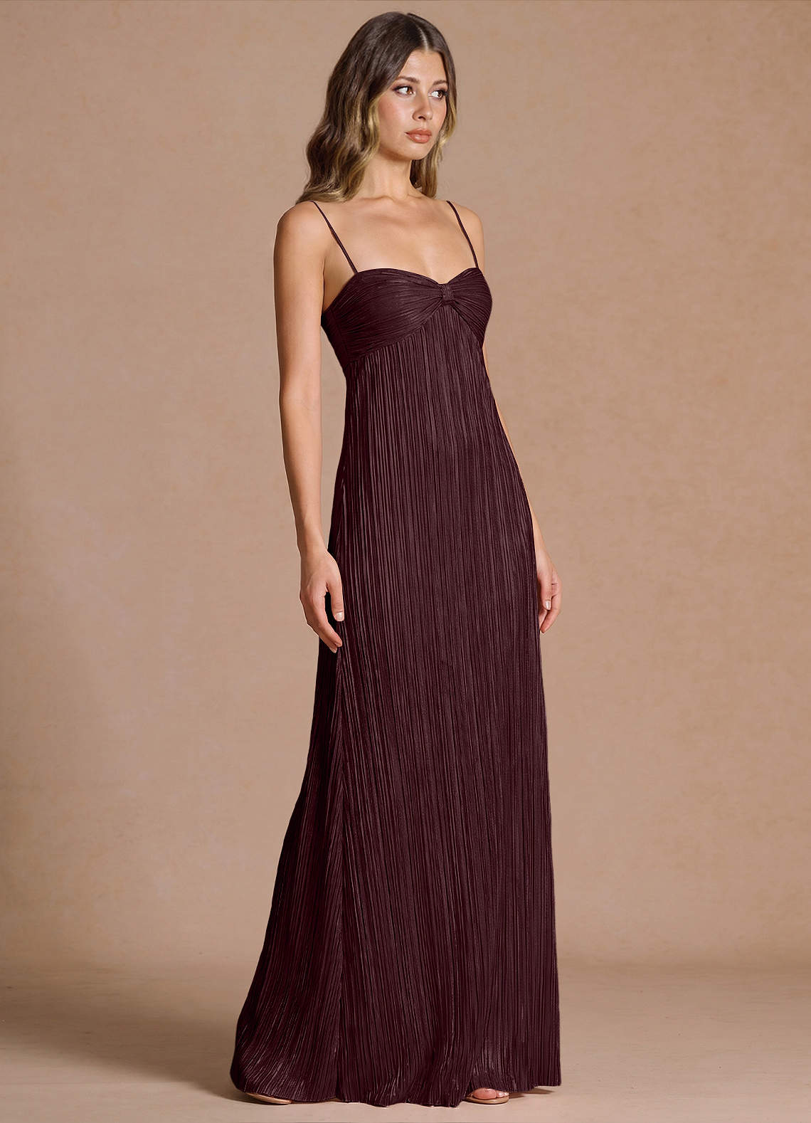 Emmeline A-Line V-Neck Floral Burnout Evening Dress in Maroon Red