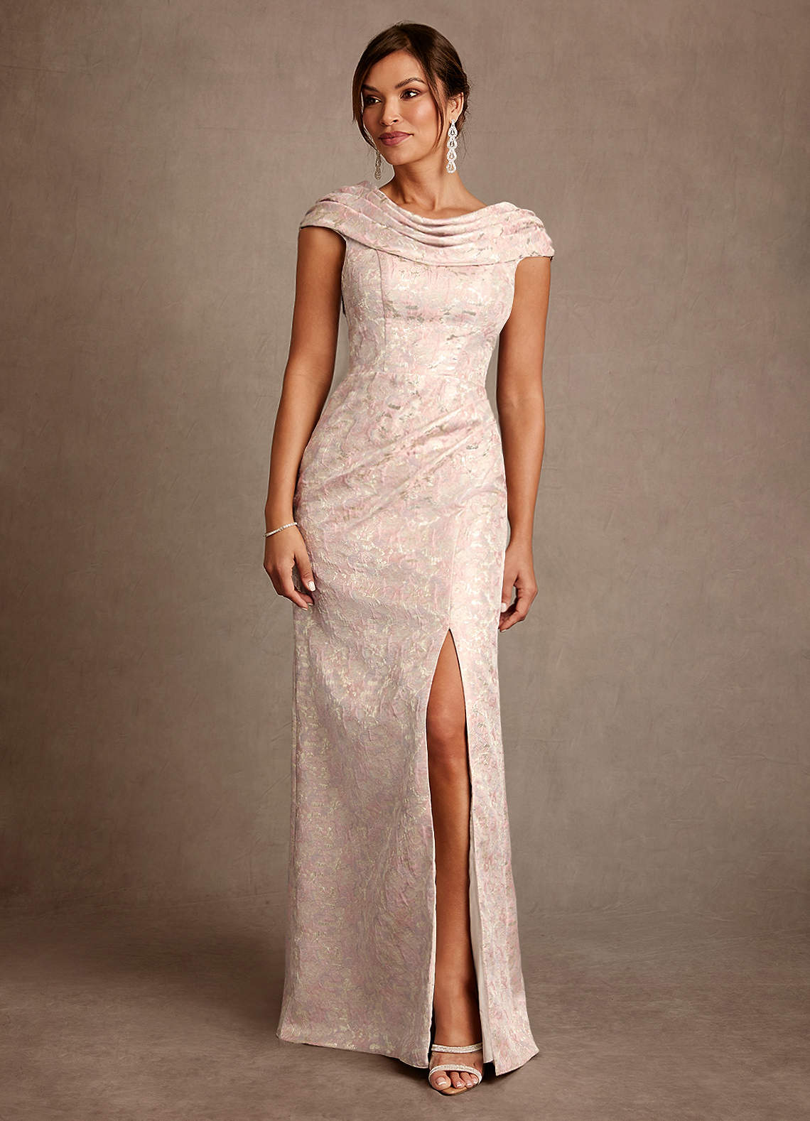 Irvine A-Line Scoop-Neck Jacquard Mother of the Bride Dress in Dusty Rose
