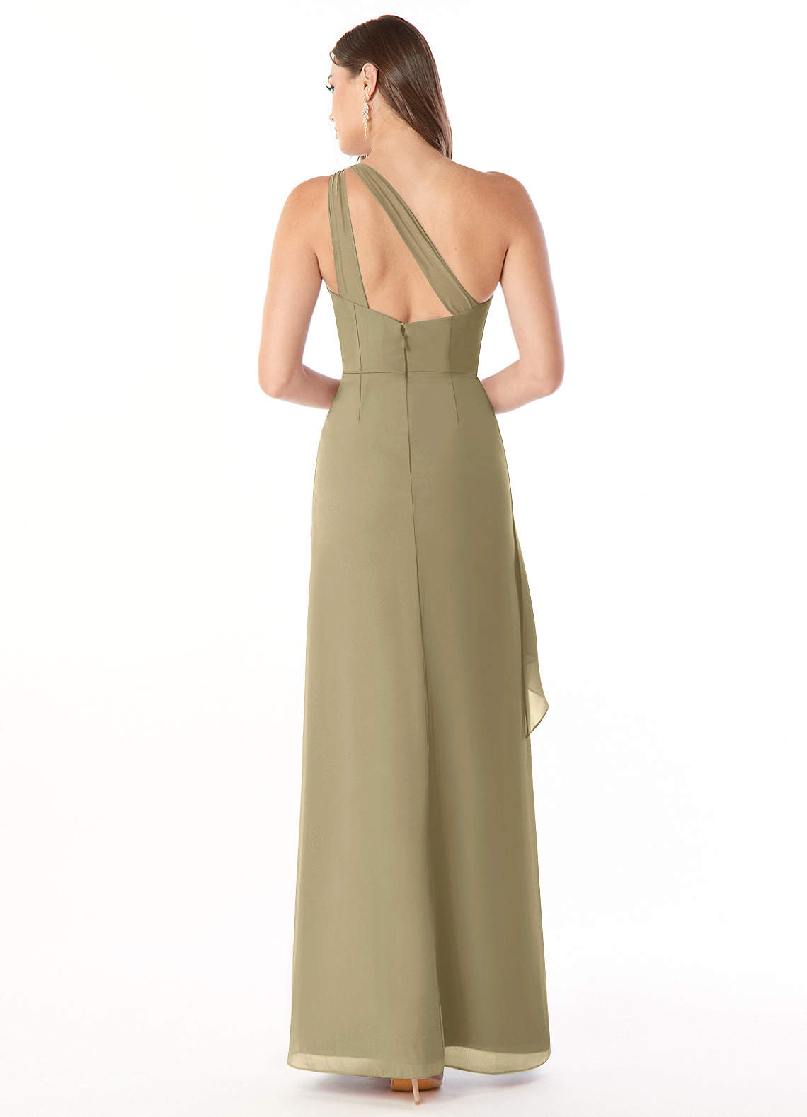 Maive Sheath One-Shoulder Chiffon Bridesmaid Dress in Moss Green