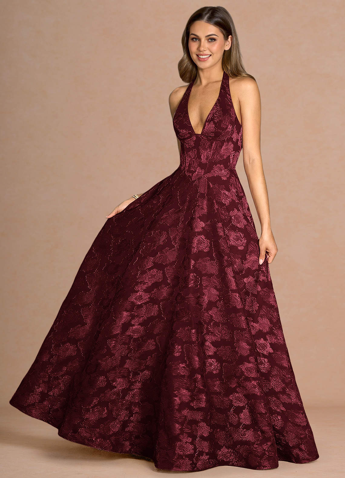 Isabeau A-Line V-Neck Fil Coupé Evening Dress in Lemon Sorbet