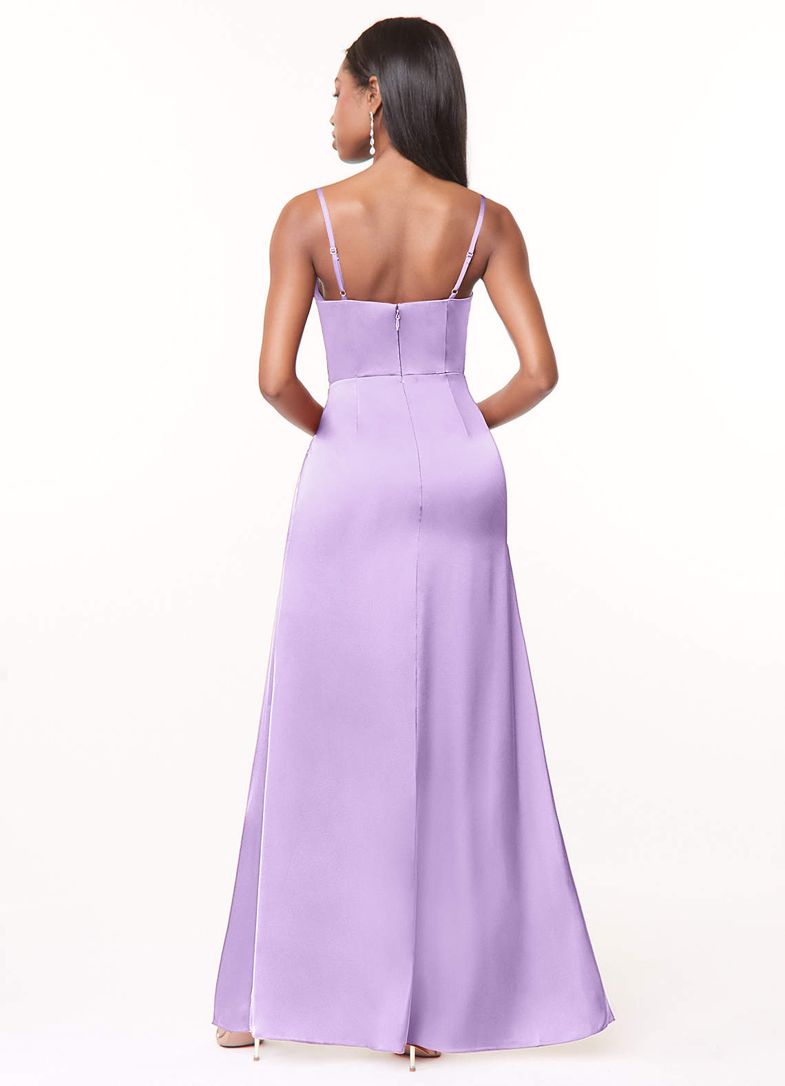 Maci A-Line V-Neck Stretch Satin Bridesmaid Dress in Lilac
