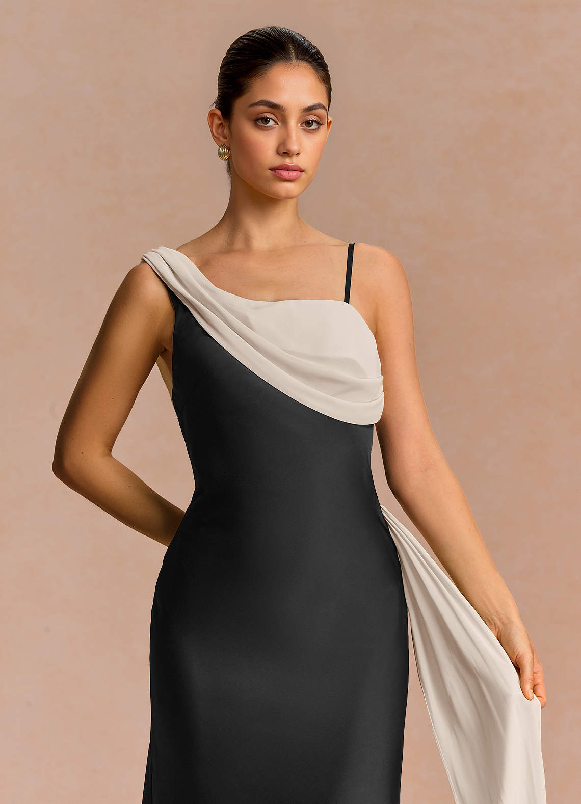 Ixchel A-Line Corset Crepe Chiffon Evening Dress in Black
