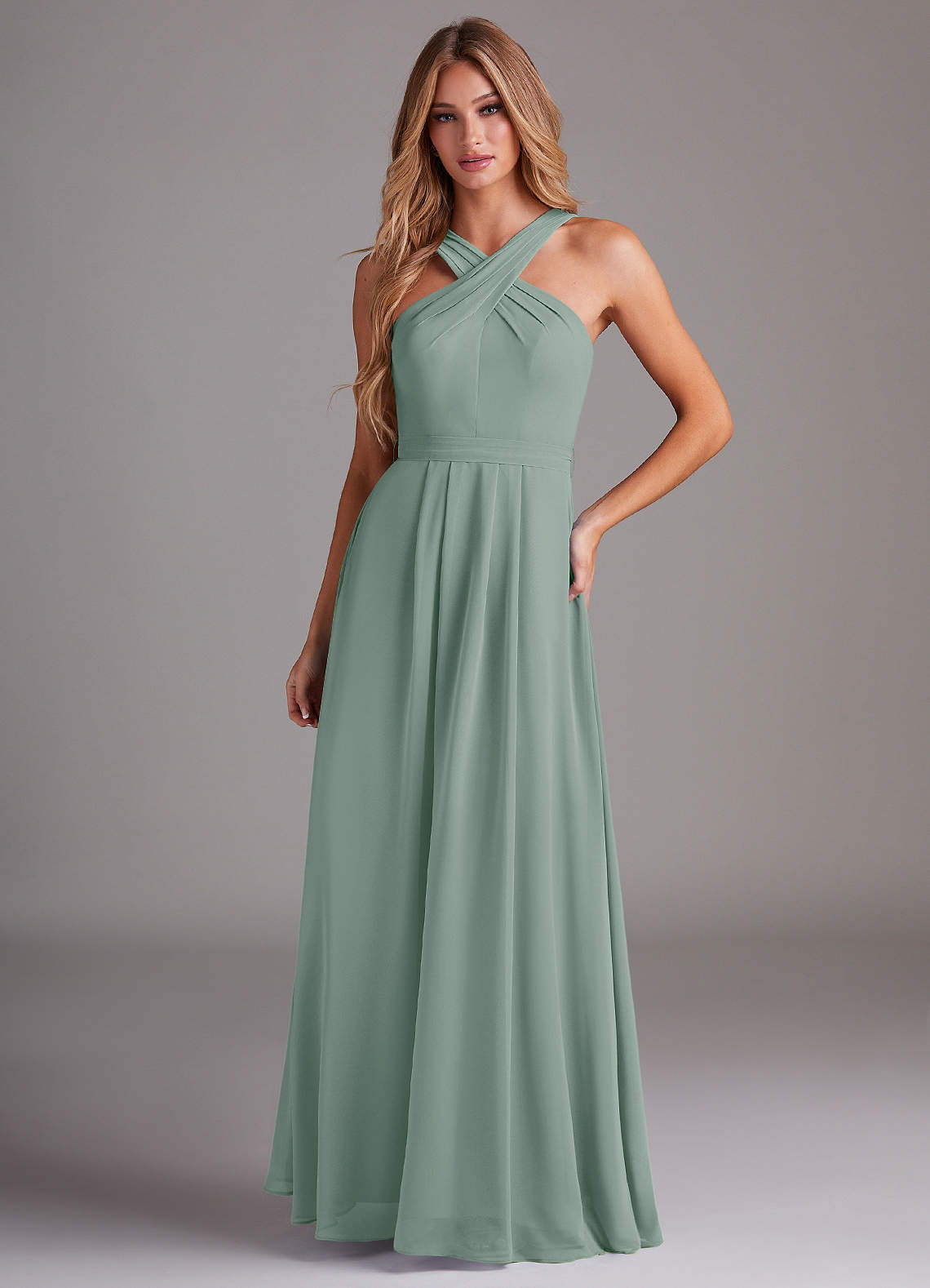 Dixie A-Line Halter Chiffon Bridesmaid Dress in Silver Sage