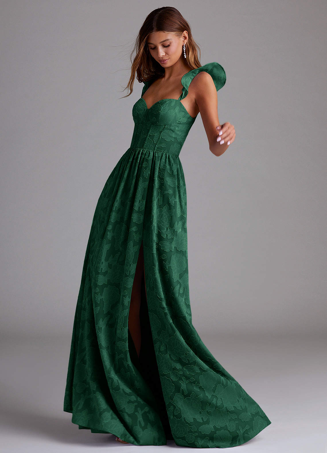 Denisse A-Line Sweetheart Floral Burnout Bridesmaid Dress in Dark Green