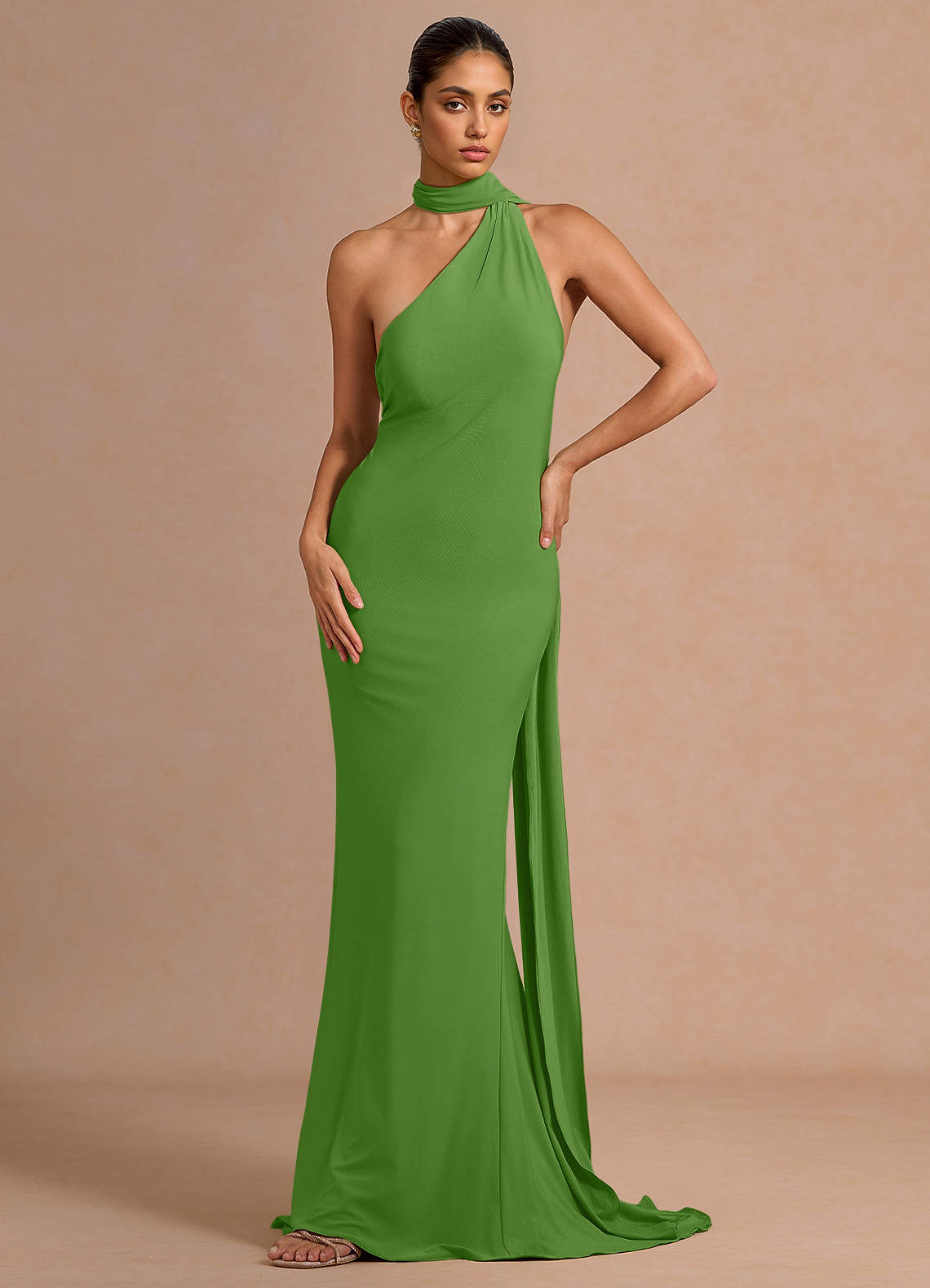 Miliani Sheath Neck-Tie Stretch Knit Evening Dress in Orange