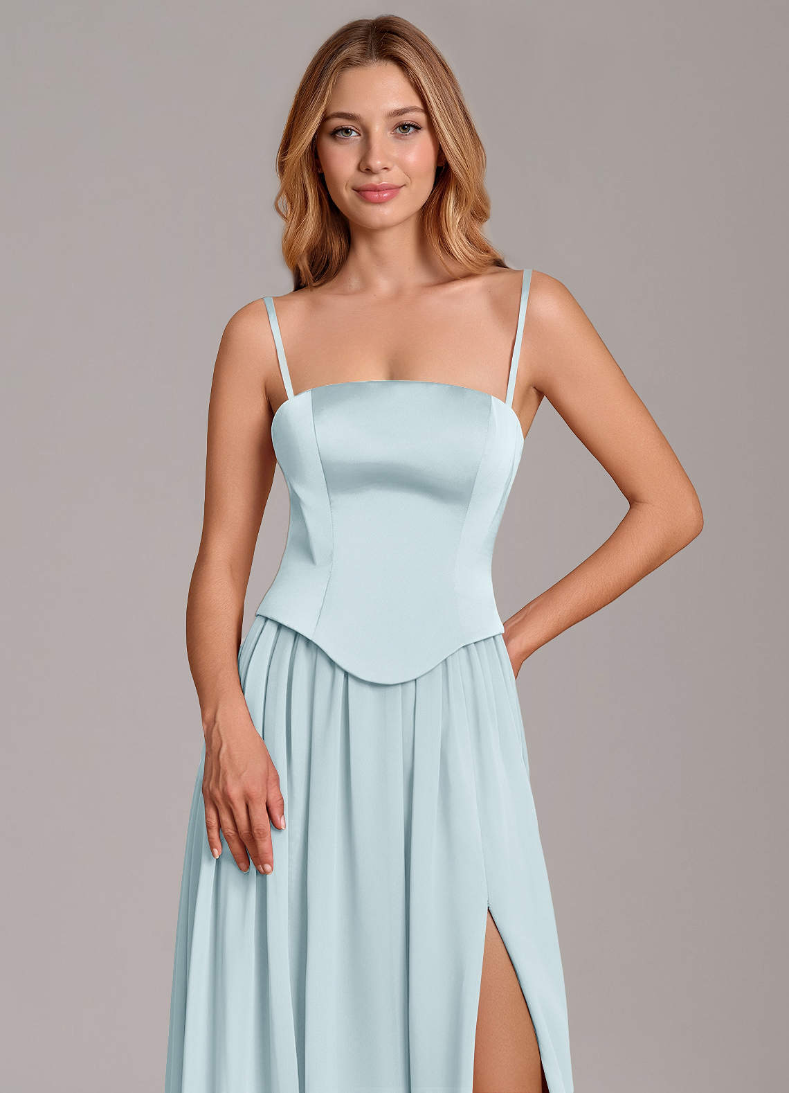 Cadence A-Line Strapless Chiffon and Stretch Satin Bridesmaid Dress in Mist