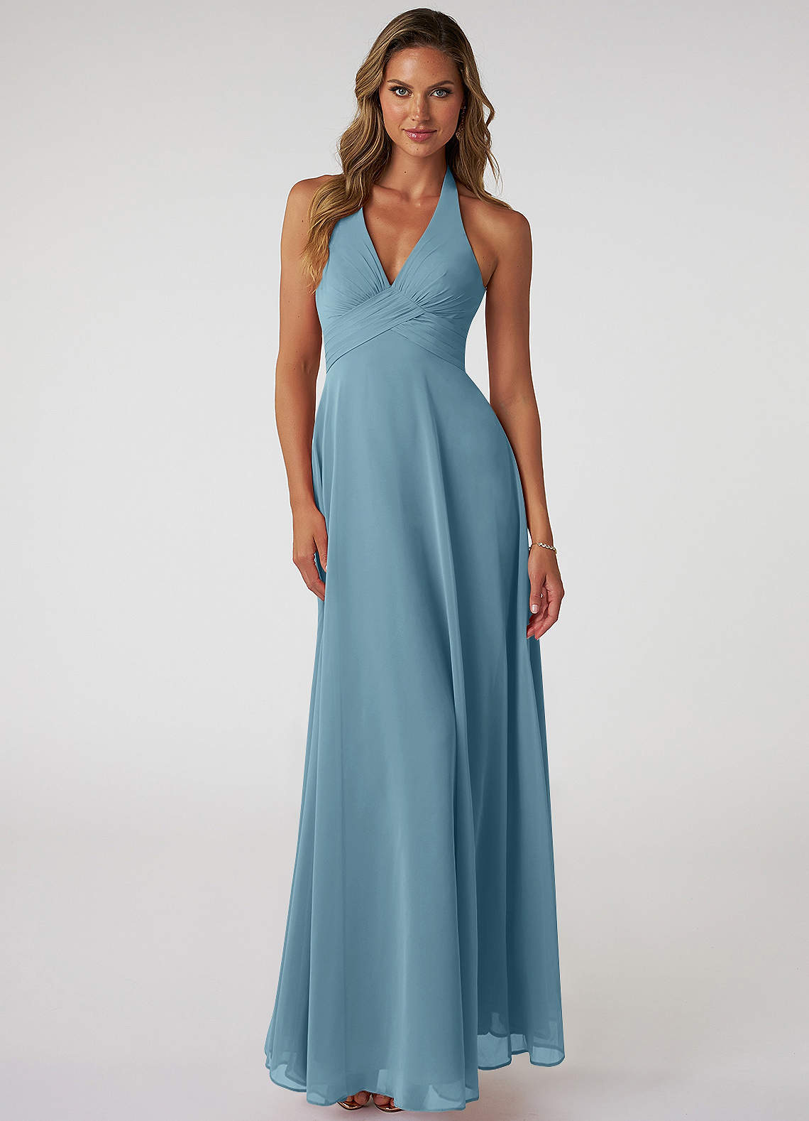 Tessie A-Line V-Neck Chiffon Bridesmaid Dress in Moody Blue
