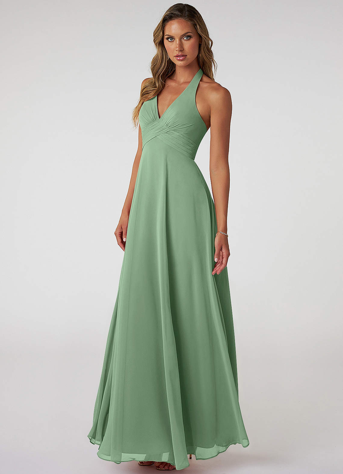 Tessie A-Line V-Neck Chiffon Bridesmaid Dress in Matcha