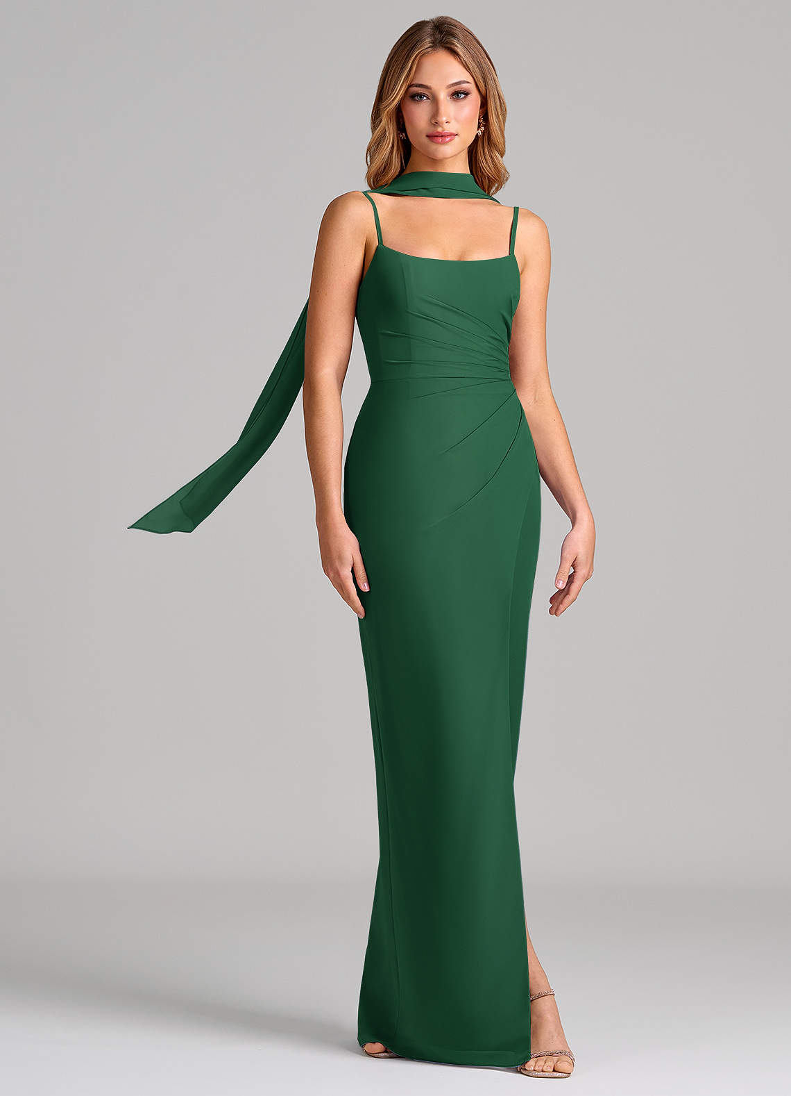 Calandra Sheath Scoop-Neck Chiffon Bridesmaid Dress in Dark Green