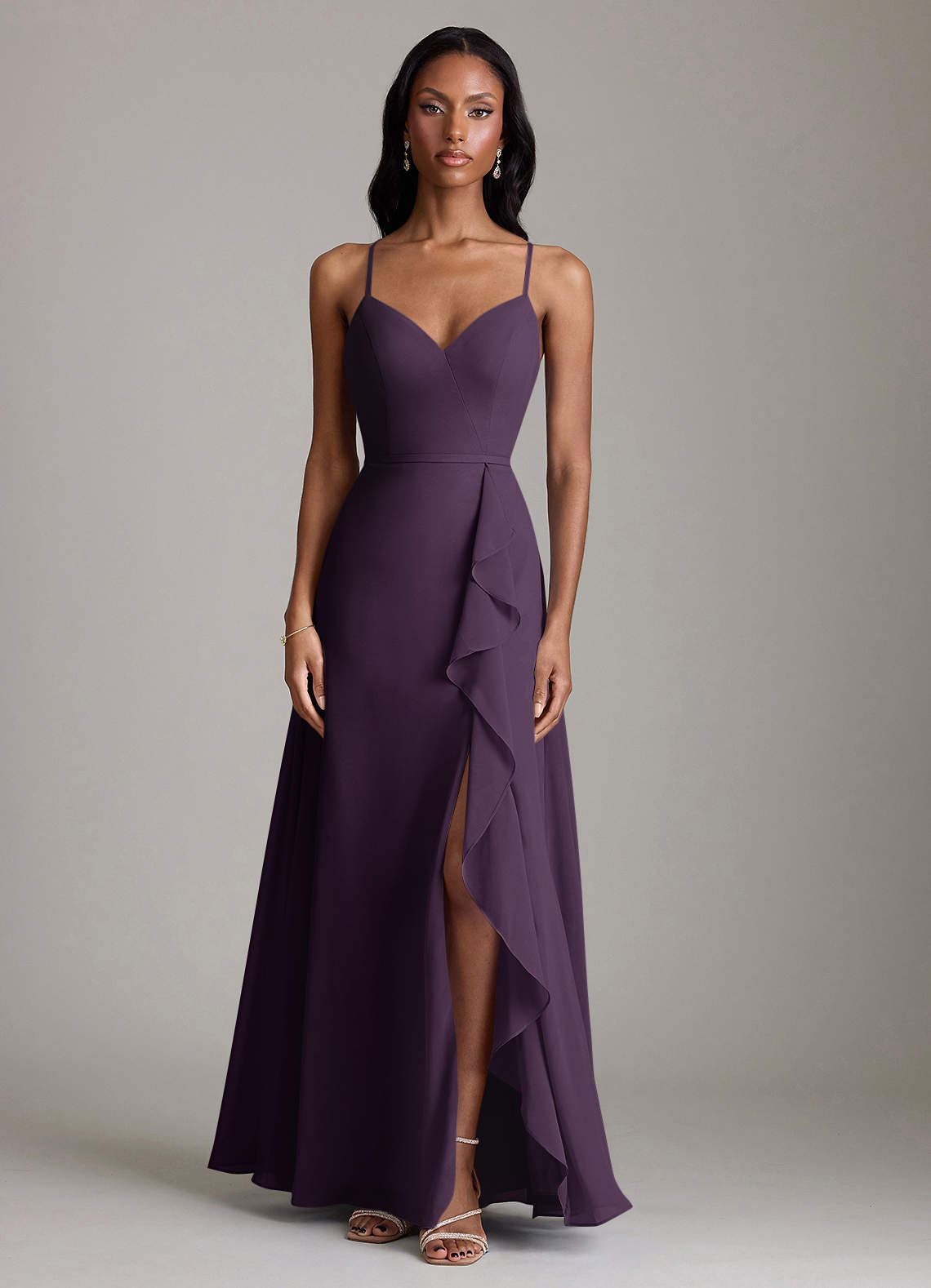 Naeem A-Line V-Neck Chiffon Bridesmaid Dress in Plum