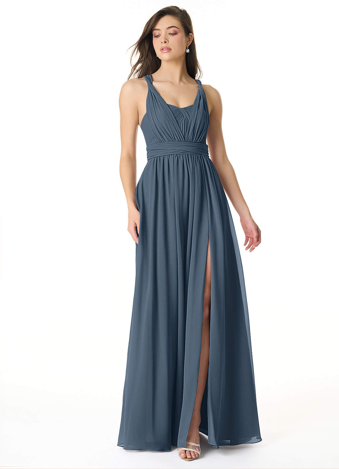 Olani A-Line V-Neck Chiffon Bridesmaid Dress in Neptune