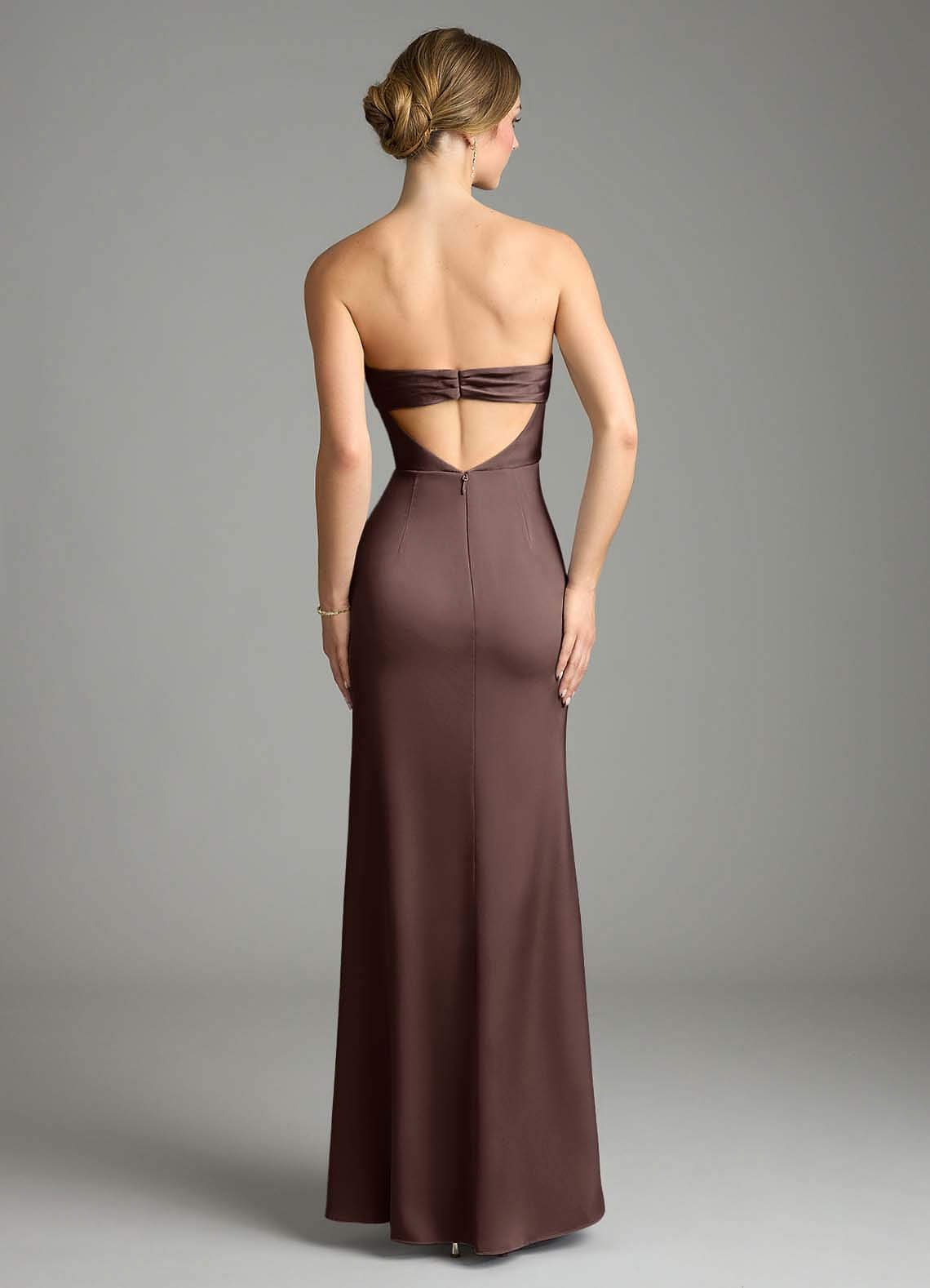 Leonis Mermaid Cowl-Neck Stretch Satin Bridesmaid Dress in Ganache