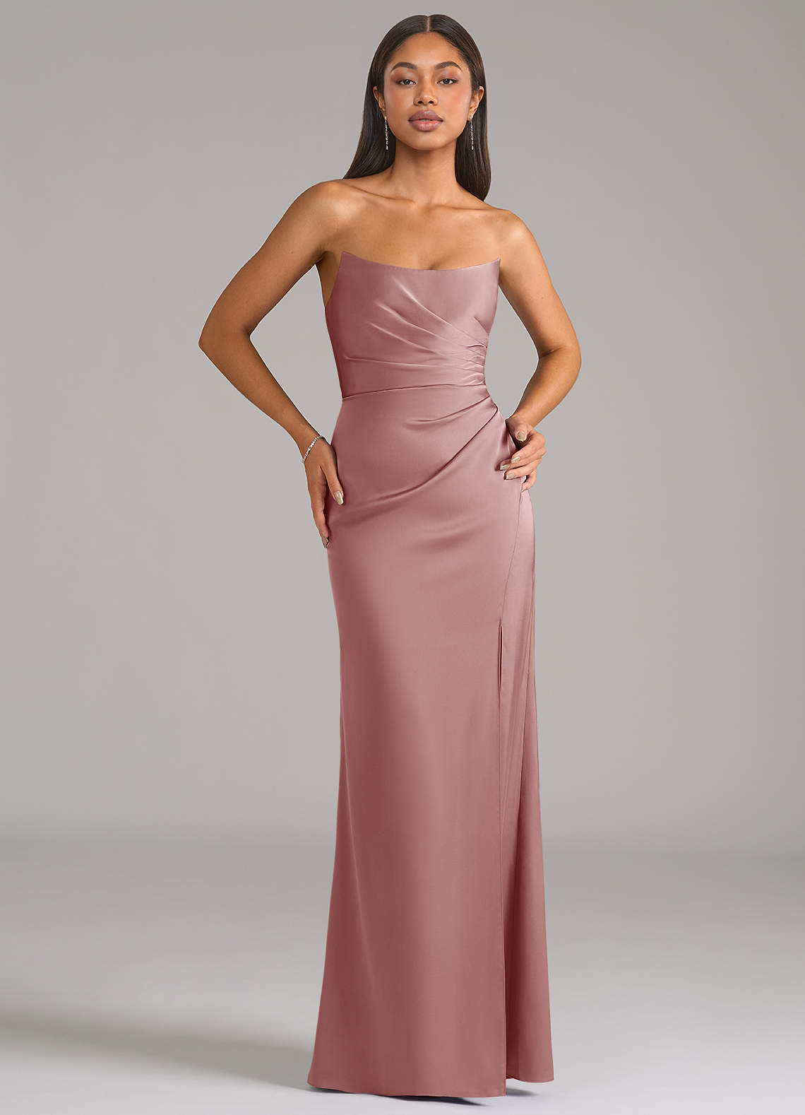 Marla Sheath Strapless Stretch Satin Bridesmaid Dress in dusty rose