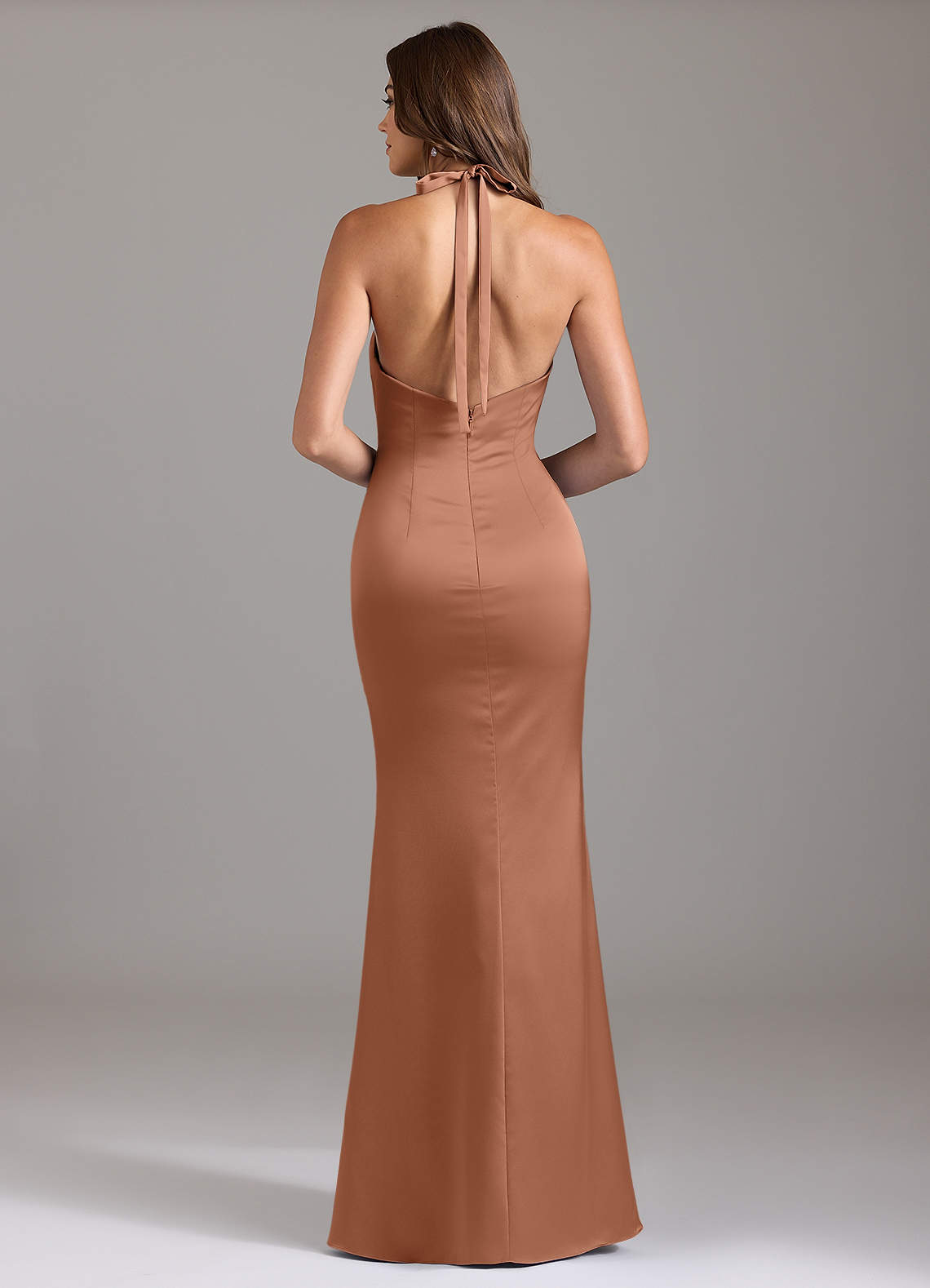 Valerie Mermaid V-Neck Stretch Satin Bridesmaid Dress in Bronzer
