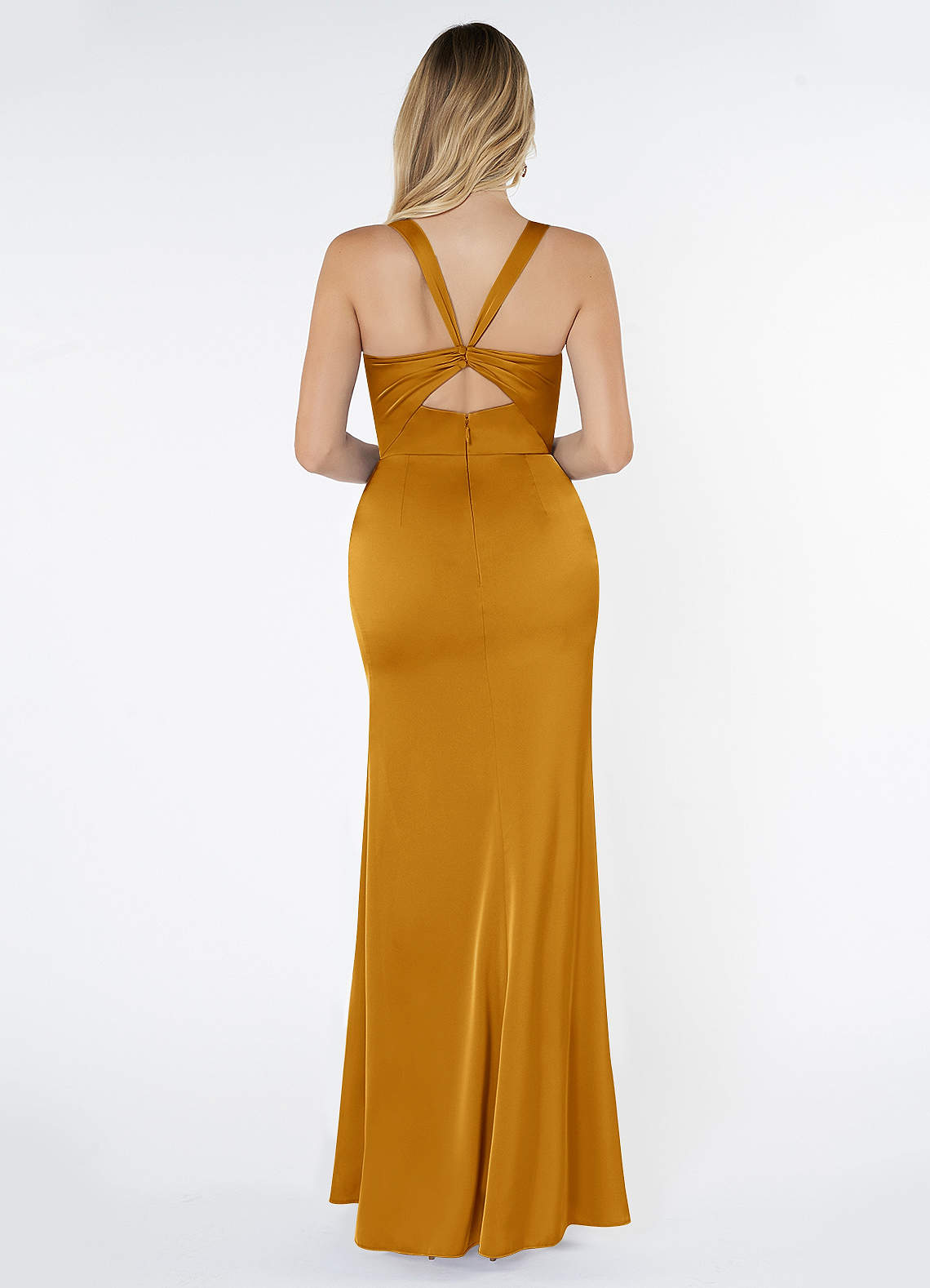 Mero Mermaid Square-Neck Stretch Satin Bridesmaid Dress in butterscotch