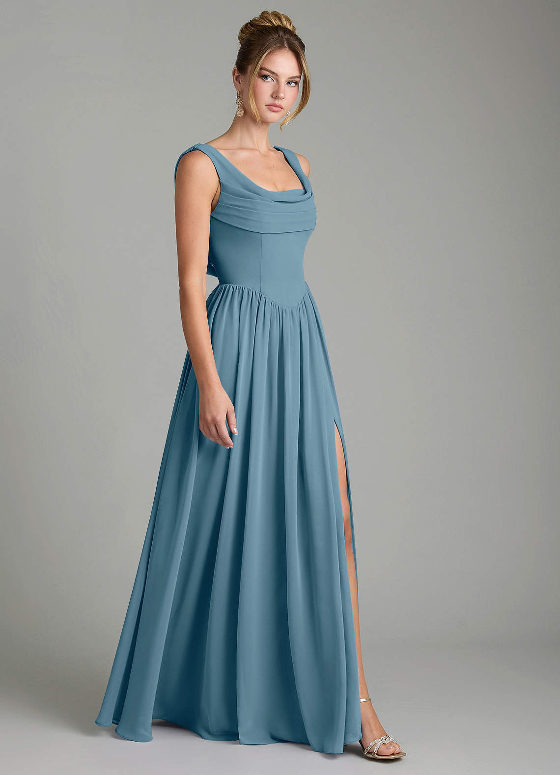 Novi A-Line Square-Neck Chiffon Bridesmaid Dress in Bermuda