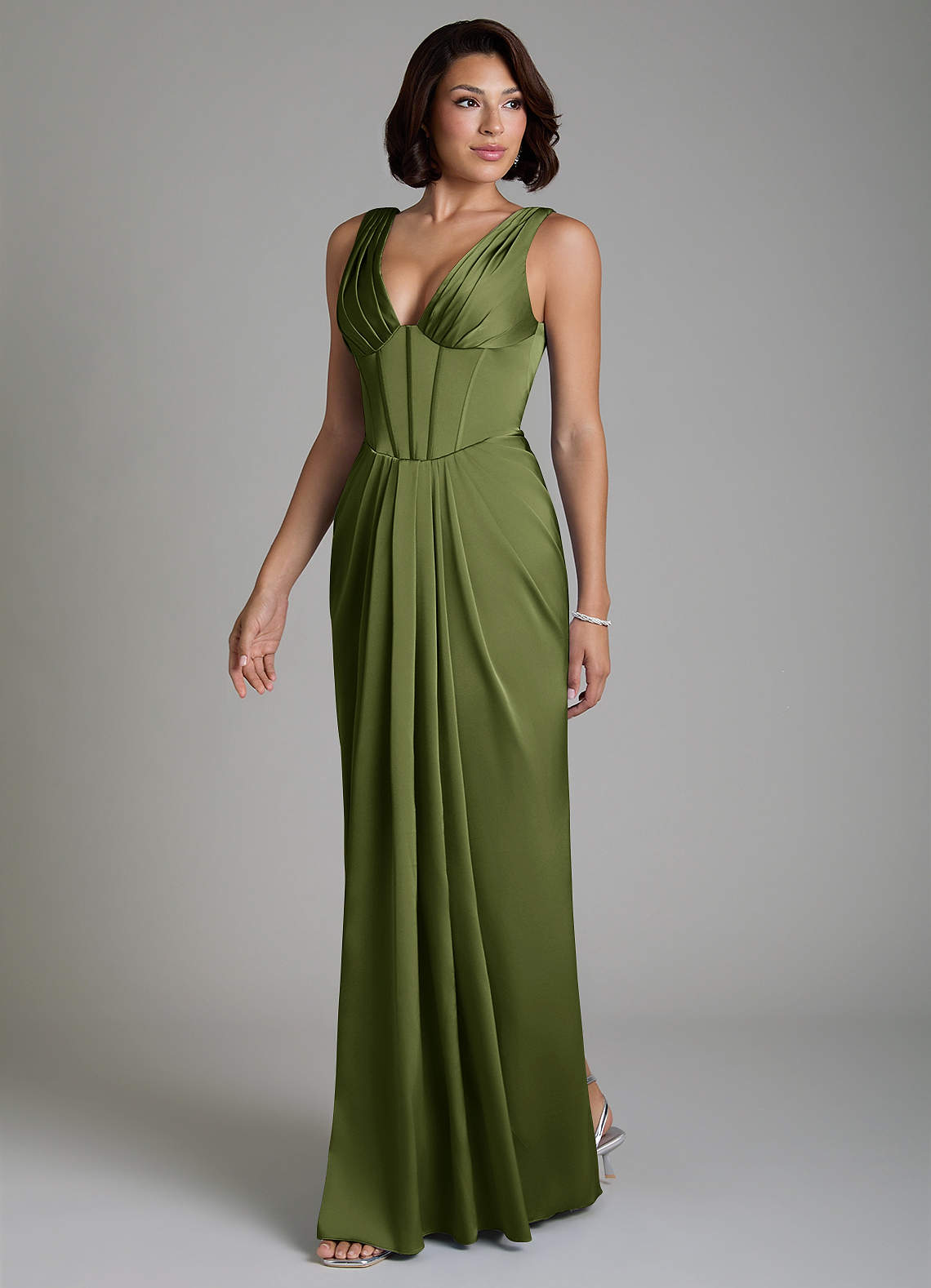 Vanya Sheath V-Neck Stretch Satin Bridesmaid Dress