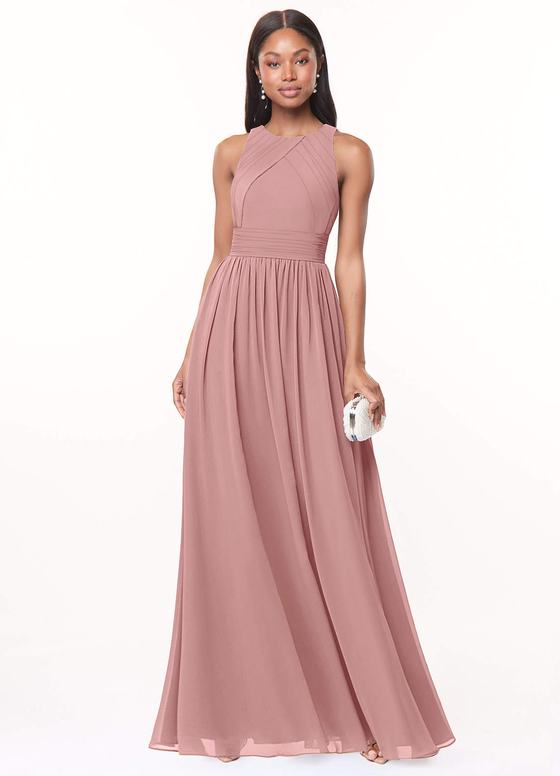 Harper A-Line Scoop-Neck Chiffon Bridesmaid Dress in dusty rose