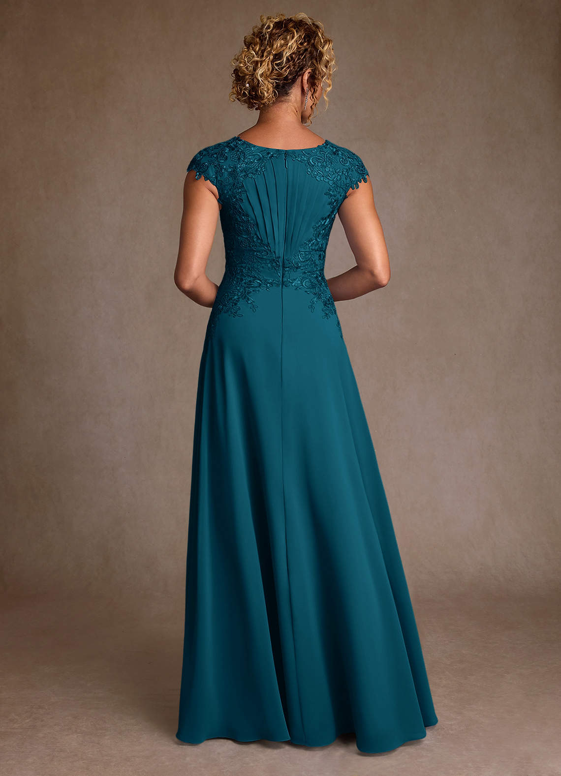 Christi A-Line Scoop-Neck Chiffon and Lace Mother of the Bride Dress in Ink Blue