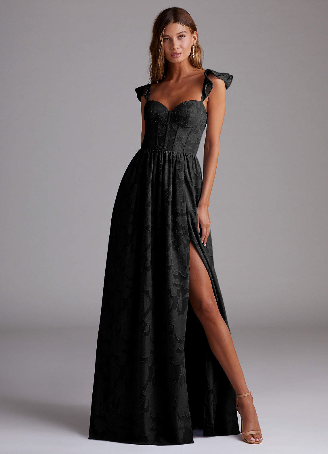 Denisse A-Line Sweetheart Floral Burnout Wedding Guest Dress in black