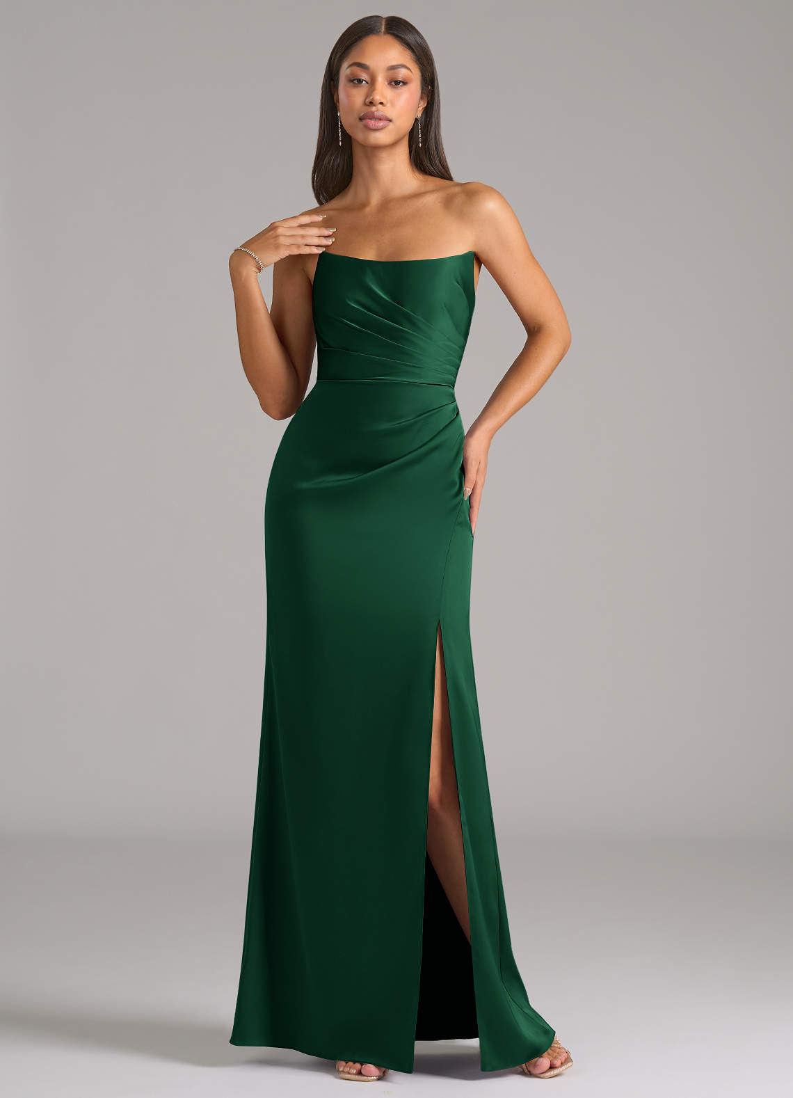 Marla Sheath Strapless Stretch Satin Bridesmaid Dress in Dark Green