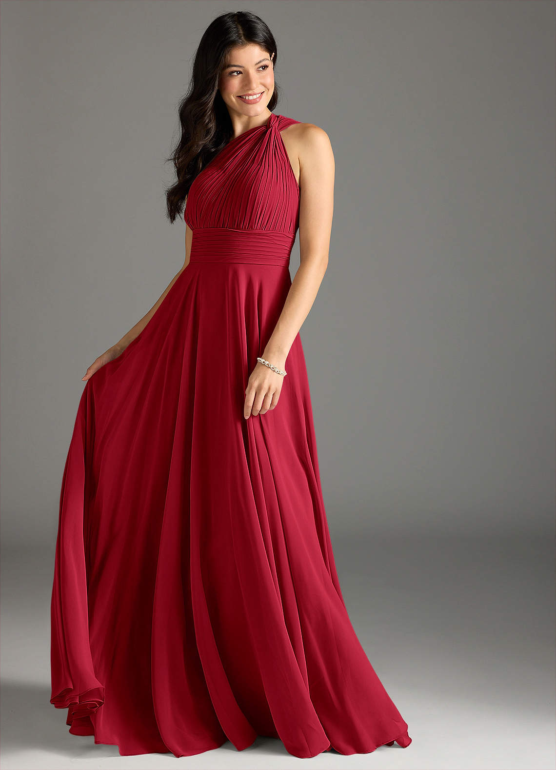 Charlize A-Line One-Shoulder Chiffon Bridesmaid Dress in Scarlet